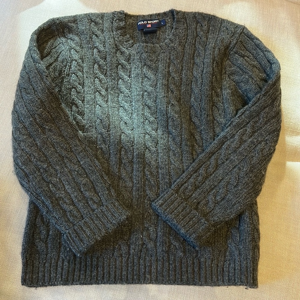 Vintage Gray Polo Sport Wool Cable knit Sweater